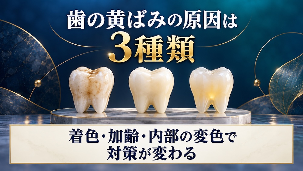 Featured image for 歯の黄ばみの原因は3種類｜着色・加齢・内部の変色で対策が変わる
